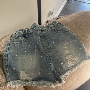Light Blue Denim Shorts with pearl detailing
